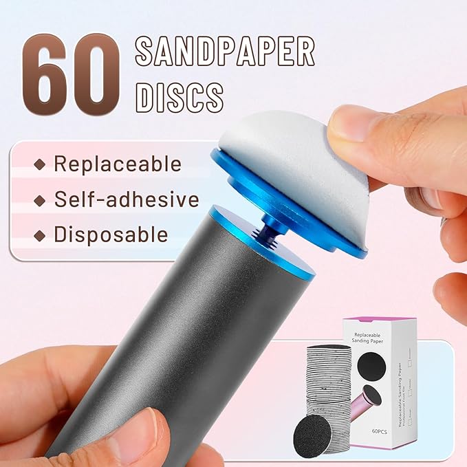 Dermawave Electric Foot File Callus Remover for Feet, Professional Electric Foot Sander Filer Grinder with 60 Sandpaper Discs for Men & Women, Pedicure Tool for Corn Dead Skin Cracked Heel