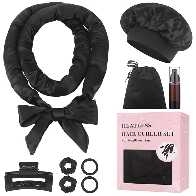 Heatless Curls Overnight, No Heat Overnight Curl Headband, 70" Soft Ribbon Wrap for Long Hair, 9 PCS Heatless Curls Set