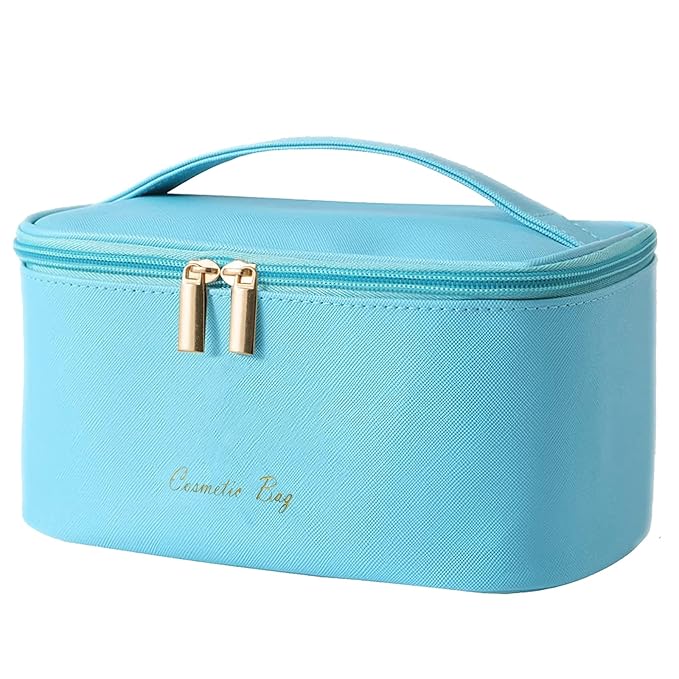 Meiyuuo Makeup Bag Large Cosmetic Bags for Women Girls Cute Travel Zipper Pouch Toiletry Organizer for Beauty Essentials Waterproof (Bright Blue)