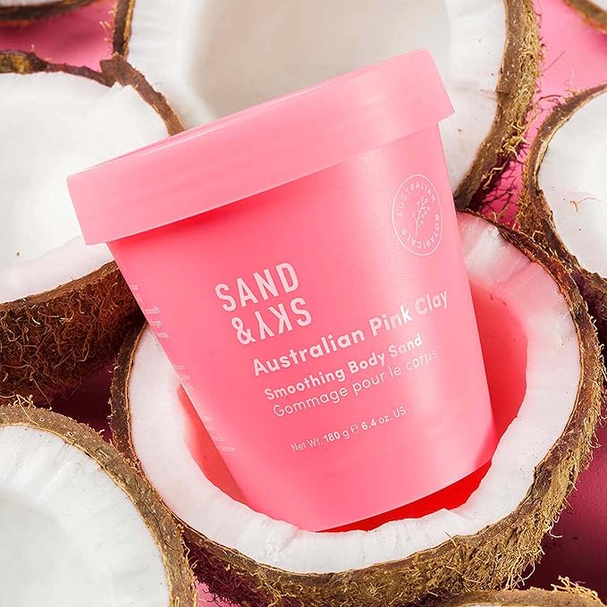 Sand & Sky Body Scrub Exfoliating Scrub Body Exfoliator - Australian Pink Clay Shimmer Body Polish with Macadamia Oil, Cellulite & Keratosis Pilaris, Biodegradable Glitter, 6.8 oz