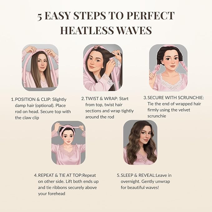 Heatless Curls Overnight, Velvet Hair Curler for Long Hair, No Heat Curling Rod Headband to Sleep In, Soft Rollers Set(Pink)