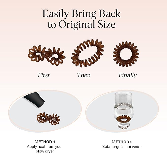Kitsch Spiral Hair Ties for Women – Coiled Plastic Hair Ties No Damage, Ponytail Holders for Thick and Thin Hair – Creaseless and Dent-Free, Phone Cord Style | Ideal Gifts for Women - Brunette, 8 Pcs