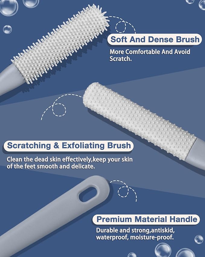 2 Pack Toe Cleaning Brush,15.7" Long Handle Silicone Foot Scrubber Bath Brush Bathroom Cleaner for Seniors Elderly Men and Women (Grey)