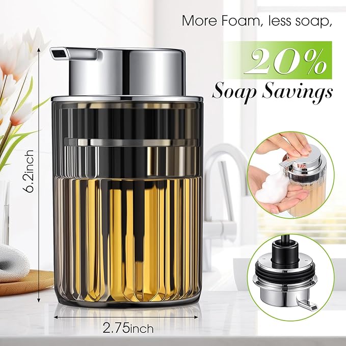 2 Pcs Refillable Gray Foaming Hand Soap Dispenser 10 oz Plastic Dispenser Pump Lotion Foaming with Silver Pump for Bathroom Vanities Kitchen