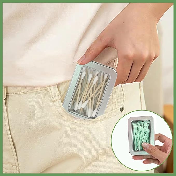 Cotton Swab Holder for Travel, 2 Pcs Portable Small Dental Floss Holder Empty Metal Cotton Ball Holder, Travel Floss Picks Case with Dustproof Lid for Cotton Swabs Hair Ties Floss