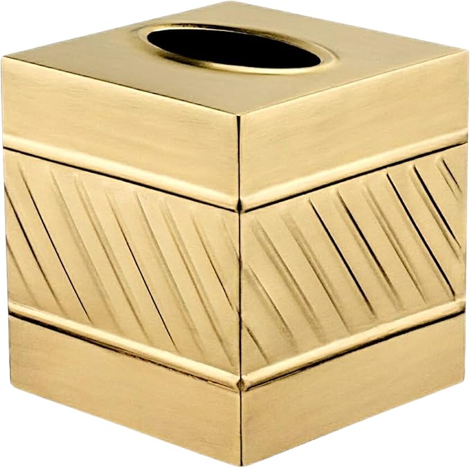 Monarch Abode Tissue Box Cover Square – Handcrafted Wave Embossed Brushed Gold Metal Tissue Holder Box for Bathroom Accessory, Aesthetic Decorative Facial Napkin Cube for Modern Home Decor