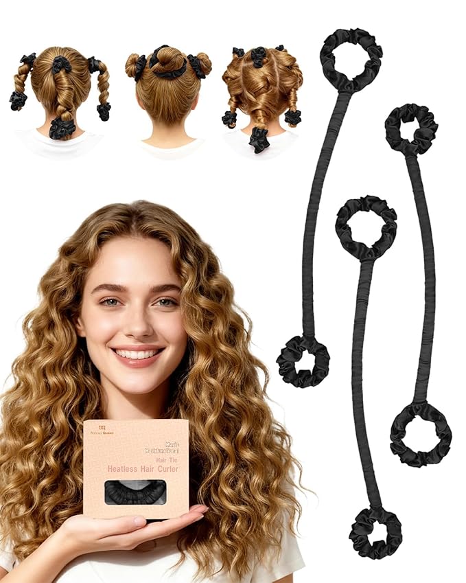 BONNET QUEEN Heatless Hair Curler Set (3Pcs), Heatless Curls Overnight with Satin Hair Rollers, All-in-One Curling Rod for Hair Curlers to Sleep In, Black(For Tight Curls)