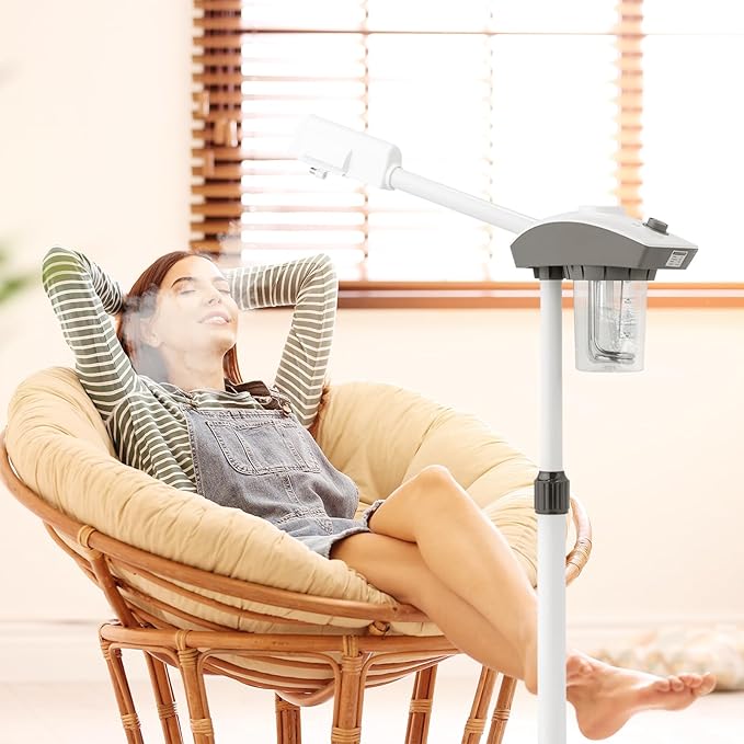 Professional Facial Steamer Machine, Beautician Steamer Facial Spa, Hot Ionic Mist Face Steamer for Home Beauty Salon, Personal Skin Care Deep Cleaning, White