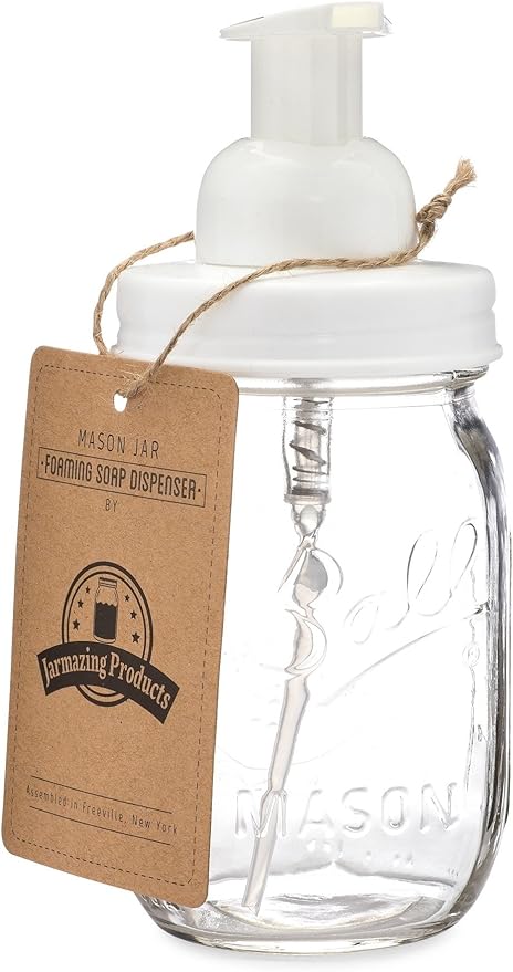 Jarmazing Products Mason Jar Foaming Soap Dispenser – White – with 16 Ounce Ball Mason Jar - One Pack!