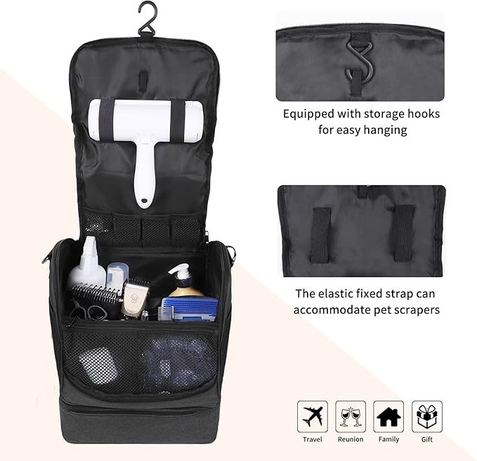 Dog&Cat Grooming Supplies Bag, Adjustable Compartments Wall Mounted Dog Grooming Bag for Pet Groomers, Cat Grooming Bag for Dog Clippers/Wipes/Hair Remover/Nail Trimmer/Brush/Comb/Shampoo