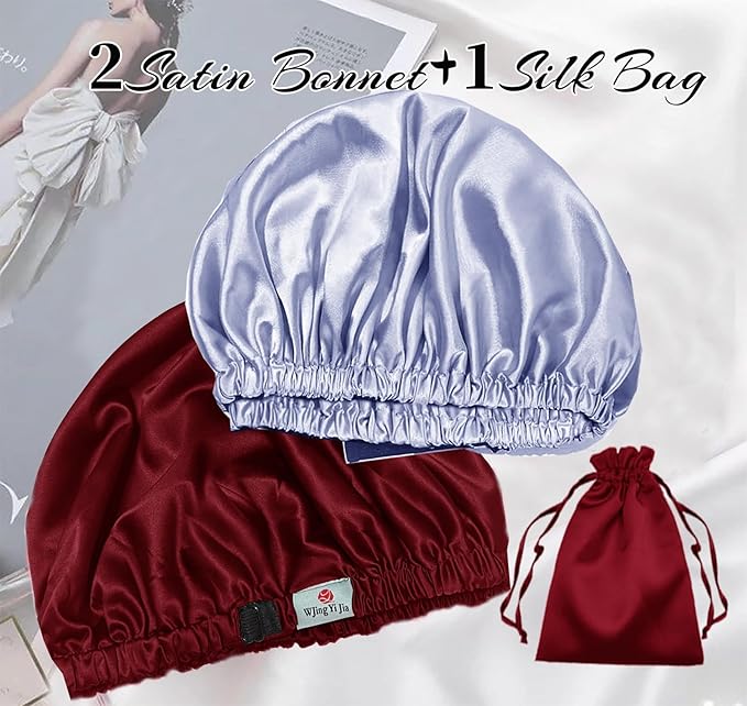3Pcs Hair Bonnets For Sleeping Satin Bonnet For Women Silk Bonnets Womens Curly Hair Sleep Caps Silky Night Cap