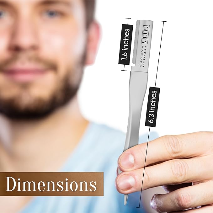 Facón Beard Razor for Men - Professional Beard Shaping Tool Grooming Kit with 11 Replacement Blades, Mustache Shaper, Edger & Lineup, Premium Precision Straight Edge Razor 100% Stainless Steel Blade