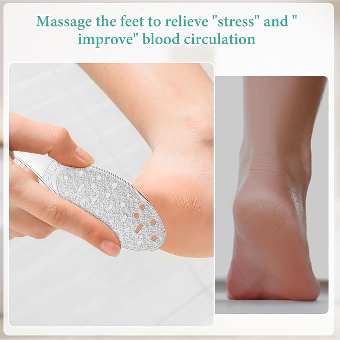 2 Pcs Stainless Steel Foot Scraper Metal Foot File Double Sided File Callus Remover Professional Feet Rasp Scrubber for Wet or Dry Skin Easy to Clean Pedicure Tool Heel (Fresh Style)