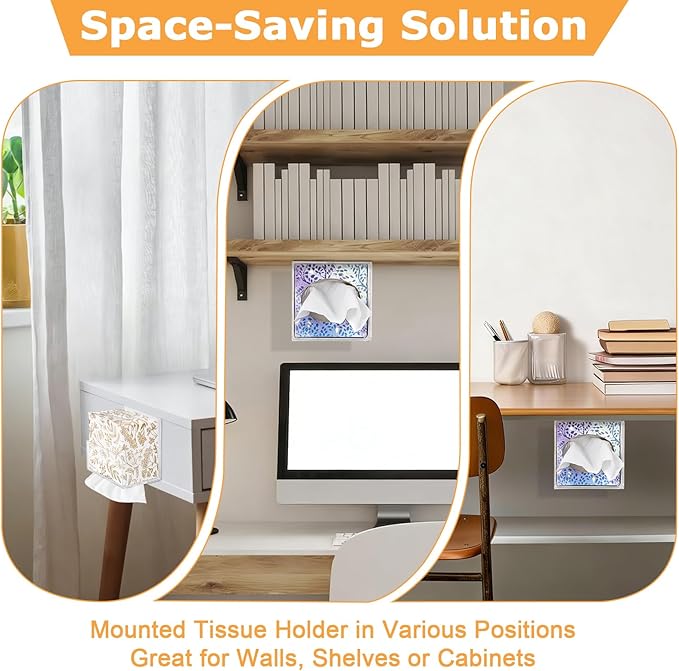 Acrylic Tissue Box Holder Wall Mounted, Clear Square Tissue Dispenser with Self Adhesive Hook and Screws, Classic Tissue Box Cover Tissues Organizer for Bathroom Toilet Kitchen Desk Cabinet RV