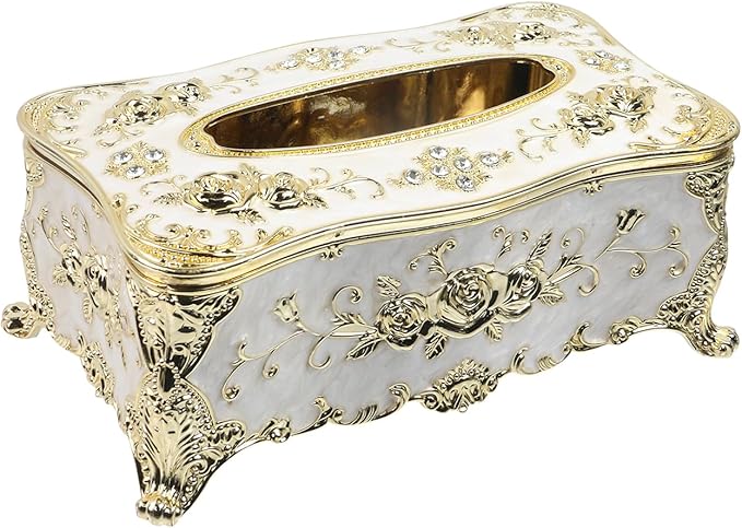 Geesatis Tissue Box Cover Tissue Box Holder Facial Tissue Paper Organizer Luxury Facial Napkin Holder for Home, Gold, 1 Pcs