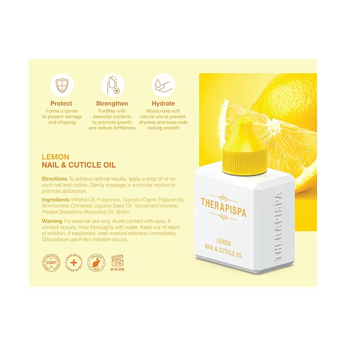 THERAPISPA Nail & Cuticle Oil with Avocado, Jojoba, Biotin & Vitamin E – Nail Growth Oil for Strengthening, Hydrating & Reviving Peeling Nails (Lemon, 2.0 fl oz)
