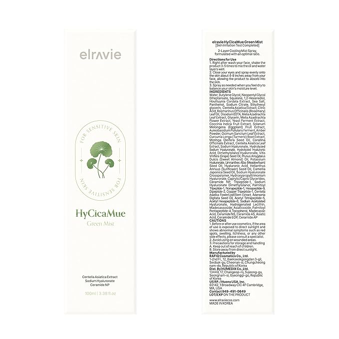 HyCicaMue Green Face Mist | Ultra-Fine Face Spray for Instant Calming & Moisturizing | Cica, Peptide, Ceramide, Hyaluronic Acid | Reduce Excess Sebum & Soothe Irritated Skin | Korean Skin Care