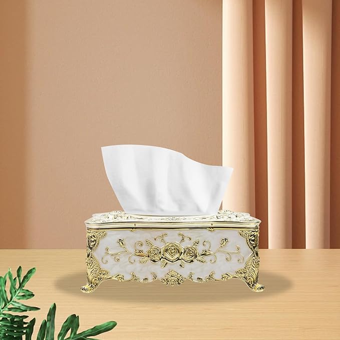Geesatis Tissue Box Cover Tissue Box Holder Facial Tissue Paper Organizer Luxury Facial Napkin Holder for Home, Gold, 2 Pcs