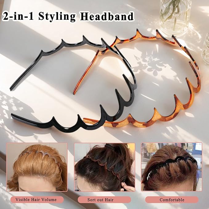 6Pcs U Shape Fashion Tooth Hair Comb Headband,High Cranium Headbands for Women's Hair, Reversible Korean Headbands with Teeth ﻿ (Mix 6Pcs, M)