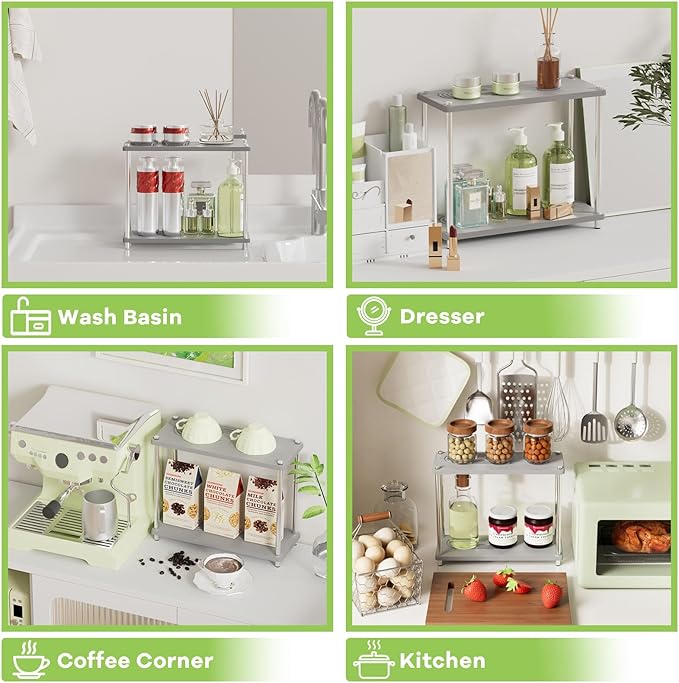 2 Tier Bathroom Organizer and Storage Water Absorbing Stone Bathroom Counter Organizer, Skincare Organizers with Perfume & Makeup