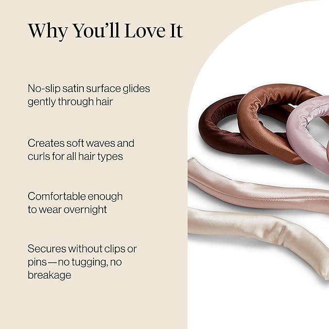 Kitsch Satin Hair Curlers, Heatless Curling Rod - Flexi Rod for Heatless Curls Overnight for Women, Comfortable Hair Curlers to Sleep In for Frizz-Free, No Heat Damage Styling - 6 pcs, Rosewood