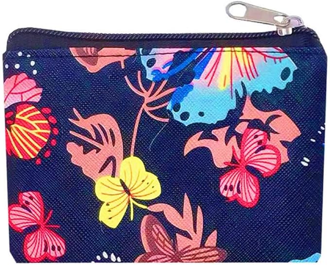 HappyDaily 6 Pack PU Leather Zipper Bags Makeup Bags Lipstick Cosmatic Organizer Storage Pouch Carrying Purse (Butterfly(Pink/Blue/White/Beige/Black), Small (3.1" x 5.1"))