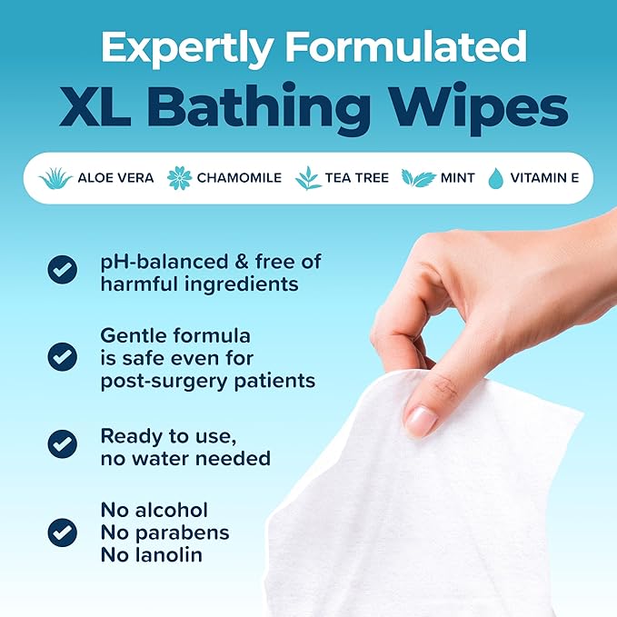 Body Wipes for Adults Bathing No Rinse 150pc XL - Ultra Thick Shower Travel Wipes for Personal Cleansing & Hygiene Essentials, Elderly Care, Incontinence Disposable Washcloths for Women Men