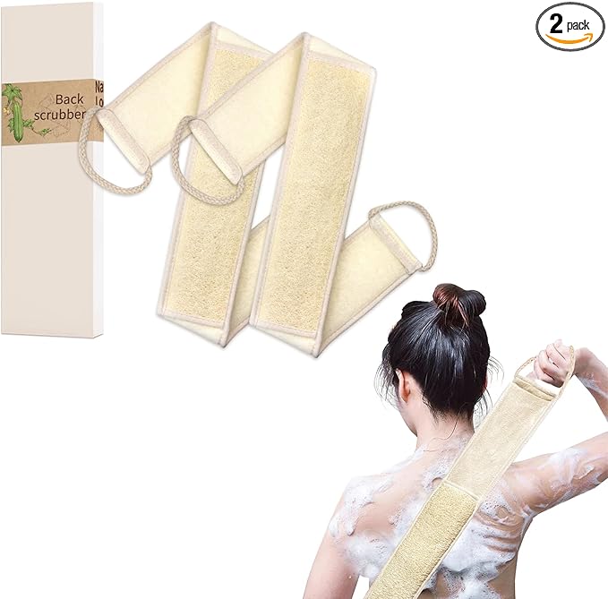Natural Loofah Strap,Back Scrubber Made from Organic Loofa for Shower,Exfoliating Bath Luffa Sponge for Men and Women (2Pack)
