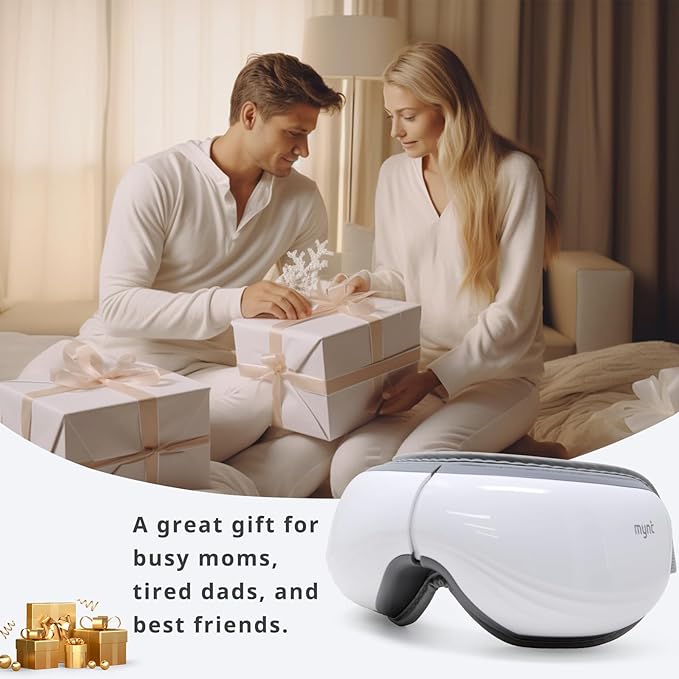 Mynt 5 Mode Eye Massager with Heat and Cooling, Heated Eye Massager with Bluetooth Capability, Folding Eye Mask Massager with Heat and Cool, Eye Massage with Voice Announcement, Gifts for Valentine