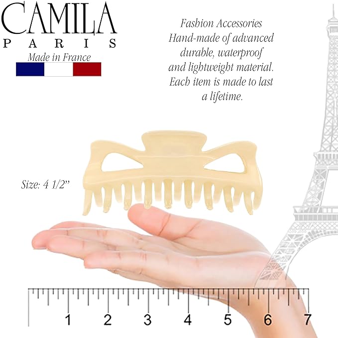 Camila Paris CP3506 French Large Hair Clips for Women Thick Hair for Long Curly Wavy Hair, Girls Hair Claw Clip, Durable Styling Big Claw Clip for Thick Hair, Strong Hold No Slip Grip, Made in France