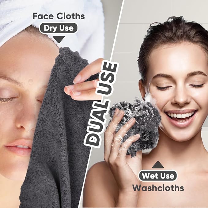 Orighty Washcloths 96 Pack, Ultra Soft Face Cloths 12 x 12 inch, Absorbent & Quick Drying Coral Velvet Washcloth Bulk, Multi-Purpose Face Cloth for Household, Cleansing and Sport (Grey)