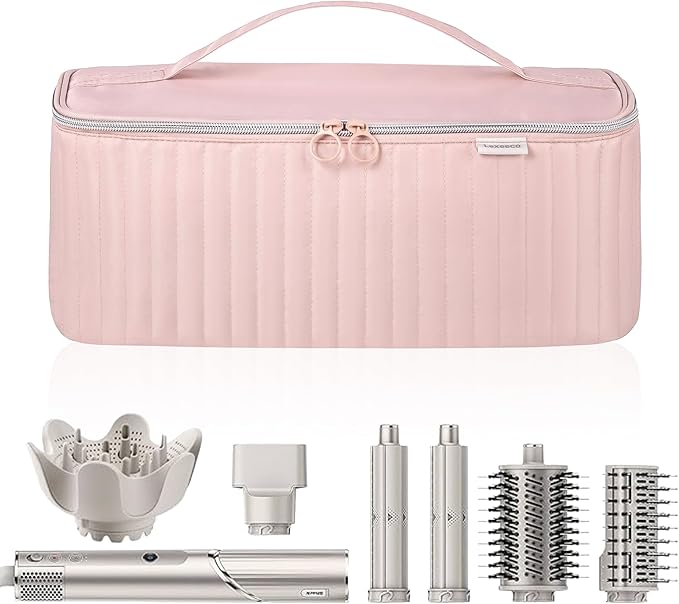 Travel Carrying Case for Hair Dryer Shark Flexstyle Dyson Airwrap Brush Hair Accessories Tools Storage Bag for Revlon Hairdryer Styler Organizer (Pink)