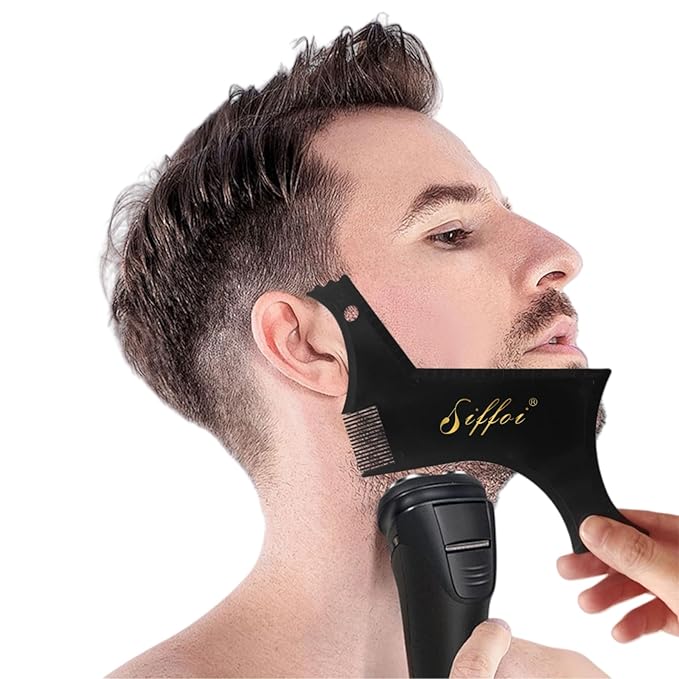 Men's Beard Shaping Styling Tool with Handmade Pocket Size Wooden Comb in PU Cover, 2026 Version Precision Edging for Jaw, Cheek & Neck Lines, Works with All Beard Razors & Trimmers