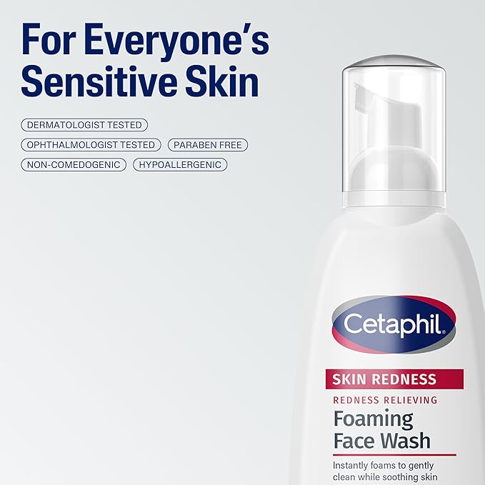 Cetaphil Redness Relieving Foaming Face Wash For Sensitive Skin, 8 Fl Oz, Gently Cleanses & Calms Sensitive Skin Without Over Drying, (Packaging May Vary)