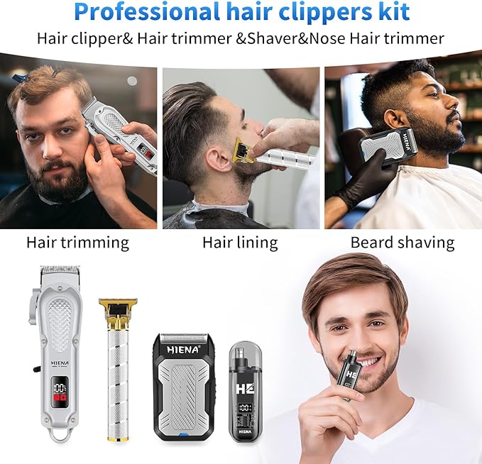 HIENA PRO Professional Hair Clipper Set for Men, Cordless Barber Clippers Set and Trimmer Kit, Electric Beard Trimmer Foil Shaver & Men's Facial Grooming Tool Kit, Gifts for Men (212+LXY+816)