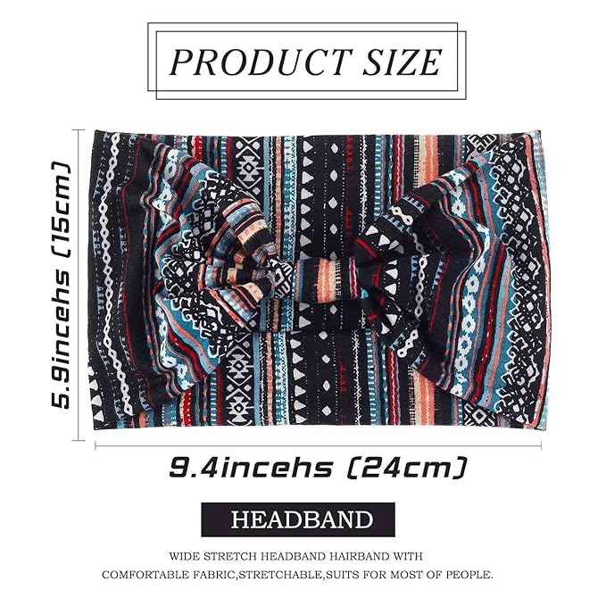 Olbye Wide Boho Headbands Floral Stretch Head Wraps Bohemian African Turban Hairbands Knotted Bandana Headband Yoga Running Head Scarfs Workout Hair Accessories for Women 4Pcs (Stylish, 9.4 * 5.9'')