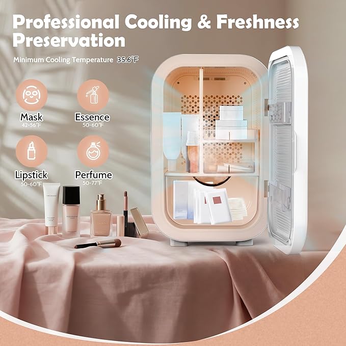 22L Mini Skincare Fridge, Beauty Fridge for Cosmetic Storage, 44°F Intelligent Temperature Control, Personal Small Makeup Refrigerator for Bedroom, Dorm