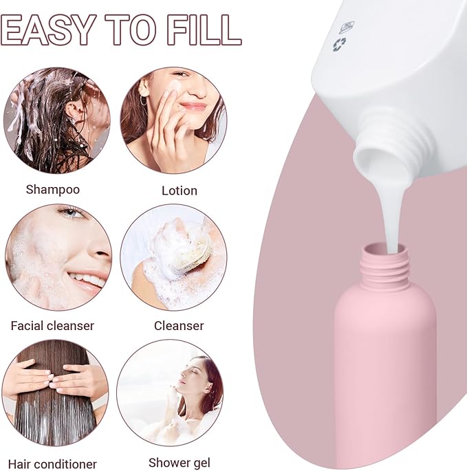 8.8oz Travel Essentials Shampoo Bottles for Toiletries,Empty Plastic Squeeze Bottles with Flip Cap for Toiletries Travel Size Shampoo and Conditioner (3 pack, pink)