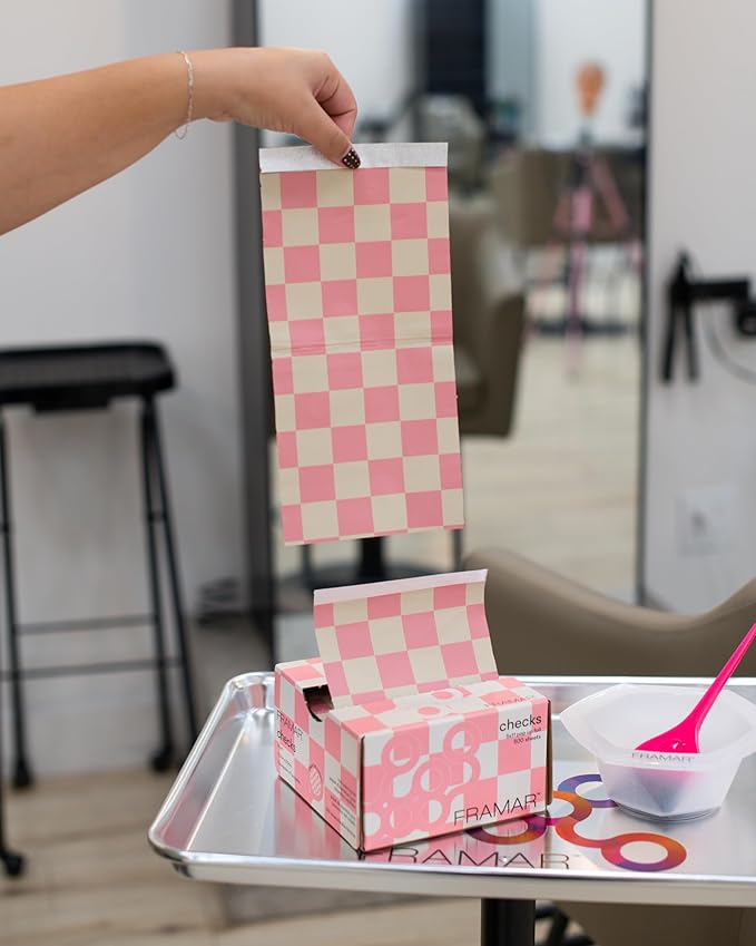 FRAMAR Pink Checkered Hair Foil – Hair Foils For Highlighting, Pop Up Foil For Hair Highlighting, Salon Foils For Hair Highlighting Kit, Long Hair Foils For Bleach, Salon Foils For Hair Stylist – 500
