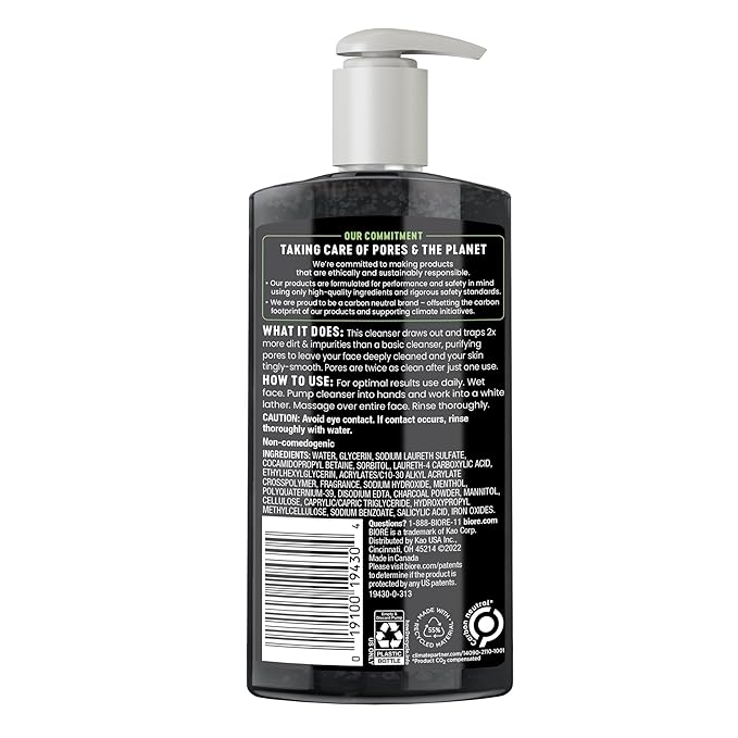 Biore Deep Pore Charcoal Face Wash, Daily Facial Cleanser for Dirt & Makeup Removal, for Oily Skin, 6.77 Oz