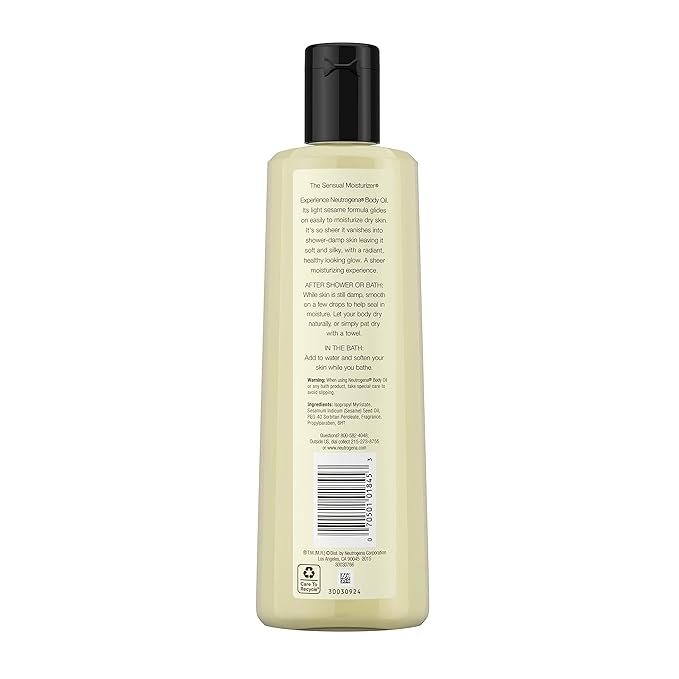 Neutrogena Body Oil Light Sesame Formula, 16 fl oz, Radiant Glow Moisturizer for Dry Skin, Bath & Shower Oil For Smooth and Hydrated Skin