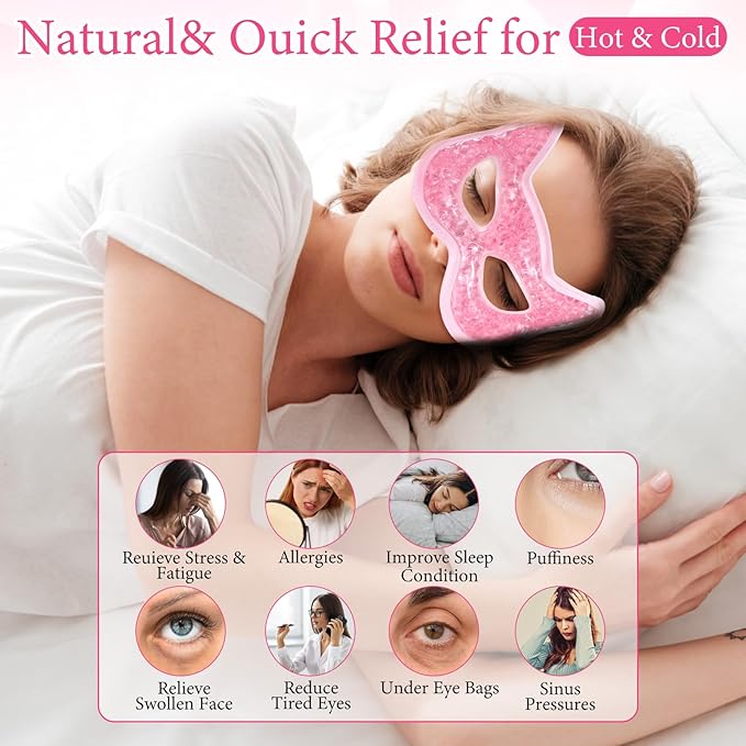 Cooling Eye Mask Gel Bead Eye Packs Hot Cold Compress Reusable Face Mask for Dry Puffy Eyes Puffiness Dark Circles Headaches Sleeping Stress Relief Skin Care Men Women