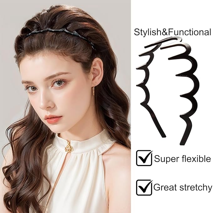 6 PCS Zig Zag Headbands Plastic Wavy Hair Head Band Comb with Teeth Hoop Accessories for Women Men Girls, Matte Retro Color