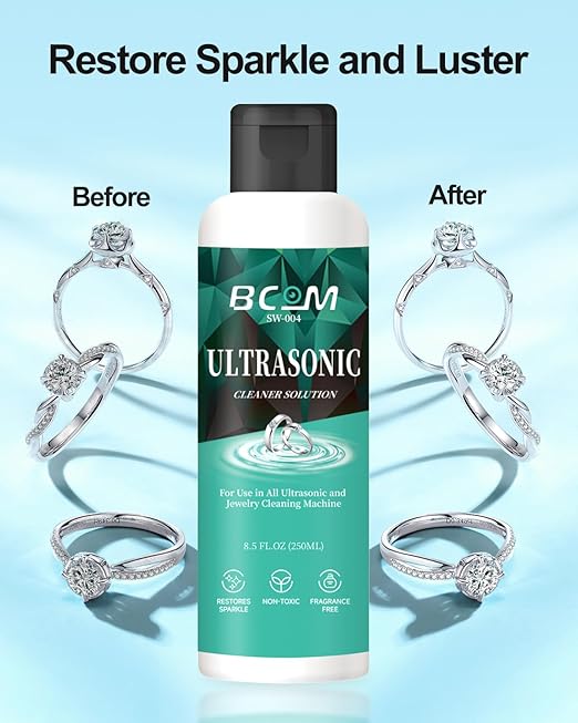 Ultrasonic Jewelry Cleaner Solution, Jewelry Cleaner Great for Use in All Ultrasound Machines, Eyeglass and Rings, Effective Cleaning Solution for Gold, Silver, Platinum, Diamonds, and Watch (8.5 oz)