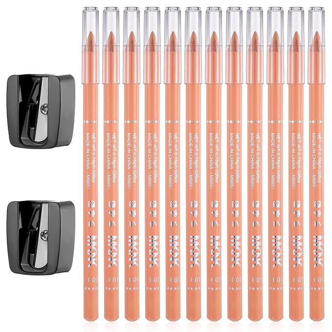 Beard Shaping Tool, 12Pcs Barber Pencil with 2 Sharpener, Skin Tone Beard Pencils Magic Hairline Pencil for Lineup Edge Hair Design Shaping Trace Makeup