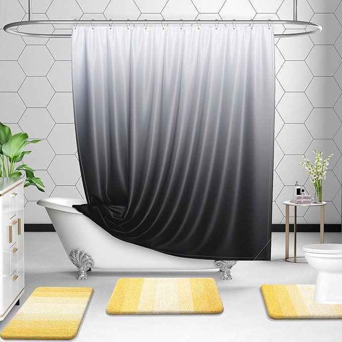OLANLY Bathroom Rugs Sets 3 Piece, Soft Absorbent Microfiber Bath Mats and U-Shaped Contour Toilet Rug, Plush Shaggy Bath Mat Set for Bathroom (36"x24"+24"x16"+24"x20", Yellow)