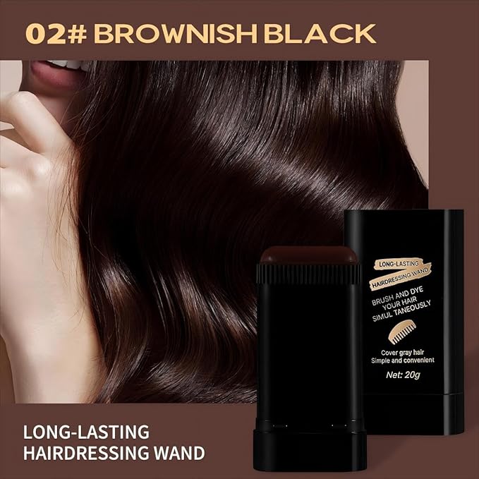 2-in-1 Hair Color Stick & Comb, Long-Lasting Waterproof Color,Sweat-Proof, Quick Root Touch-Up, Coloring Tool – For Women & Men (Brownish Black-2PCS)