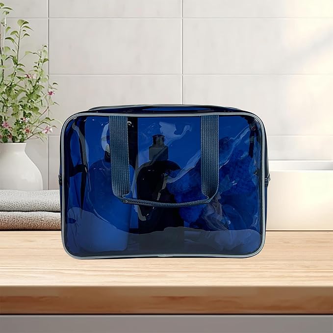 PVC Clear Pure Color Transparent Large Zipper Cosmetic Pouch Travel Makeup Cosmetic Bag with Handle for Travel Bathroom Toiletry Organizer (A23014-101-23)