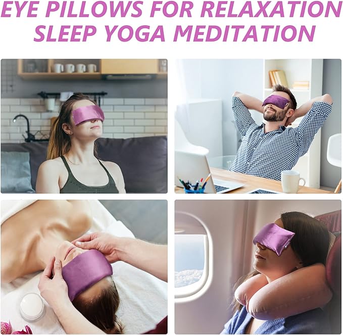 Lavender Eye Pillow for Relaxation, Yoga, Sleeping, Weighted Eye Mask Heated for Headache, Sinus, Dry Eye Relief, Moist Heat Eyes Compress, Meditation Accessories with Aromatherapy, Pack of 4