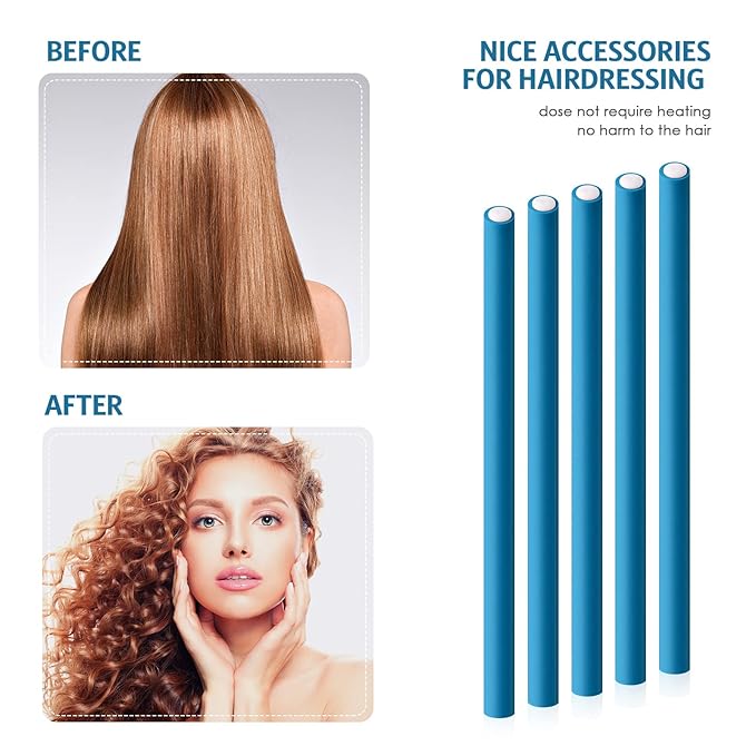 WILLBOND 60 Pieces Flexible Curling Rods Hair Curlers Rollers Twist Flexi No Heat Rods Rollers for Long Short Hair Women(0.5 x 9.5 Inch,Blue)